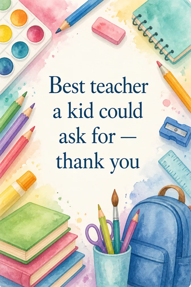 AI thank you cards for teachers example: Best teacher a kid could ask for — thank you