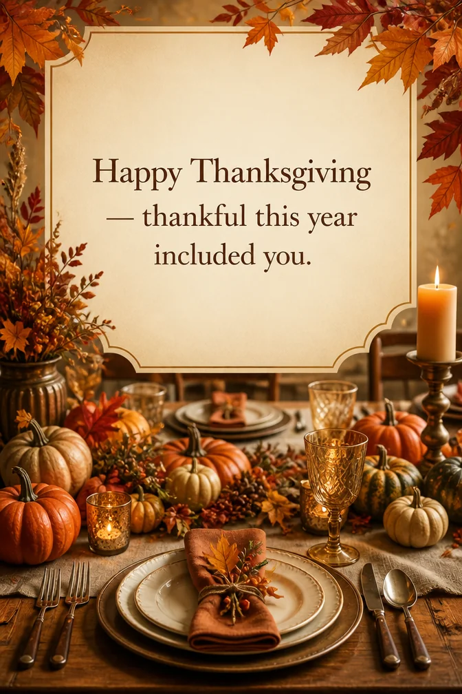 AI thanksgiving cards example: Happy Thanksgiving — thankful this year included you.