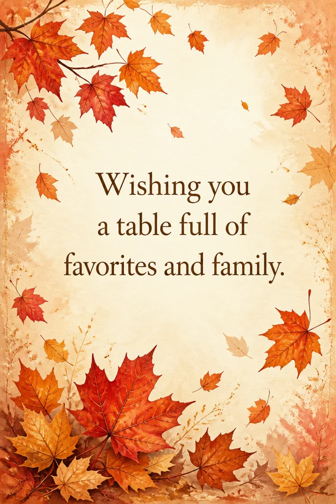AI thanksgiving cards example: Wishing you a table full of favorites and family.