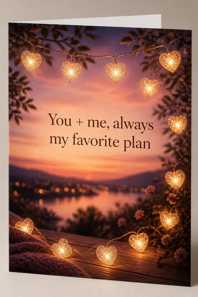 AI valentine's day cards example: You + me, always my favorite plan
