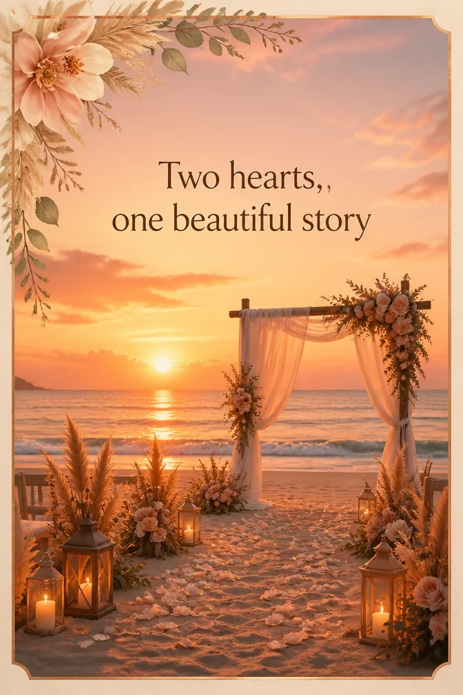 AI wedding cards example: Two hearts, one beautiful story