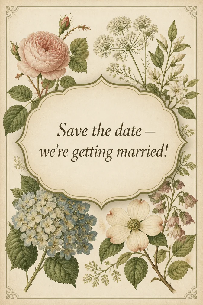 AI wedding cards example: Save the date — we're getting married!